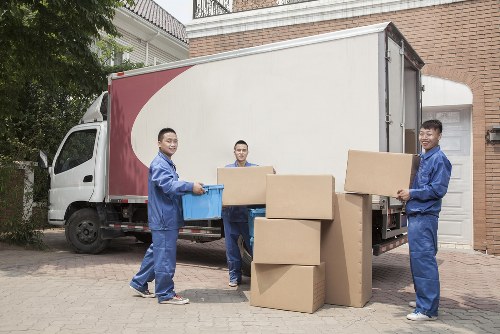 Retail and office equipment prepared for transport during a local business move