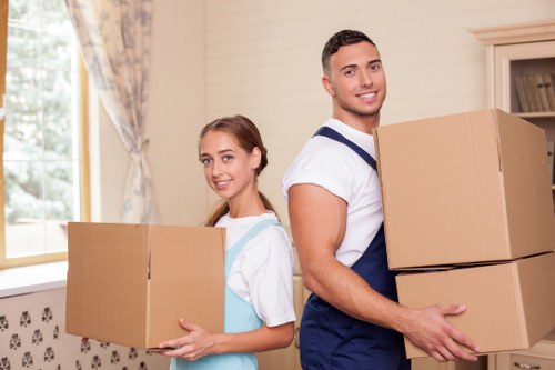 Packed boxes and furniture ready for local storage in Streatham